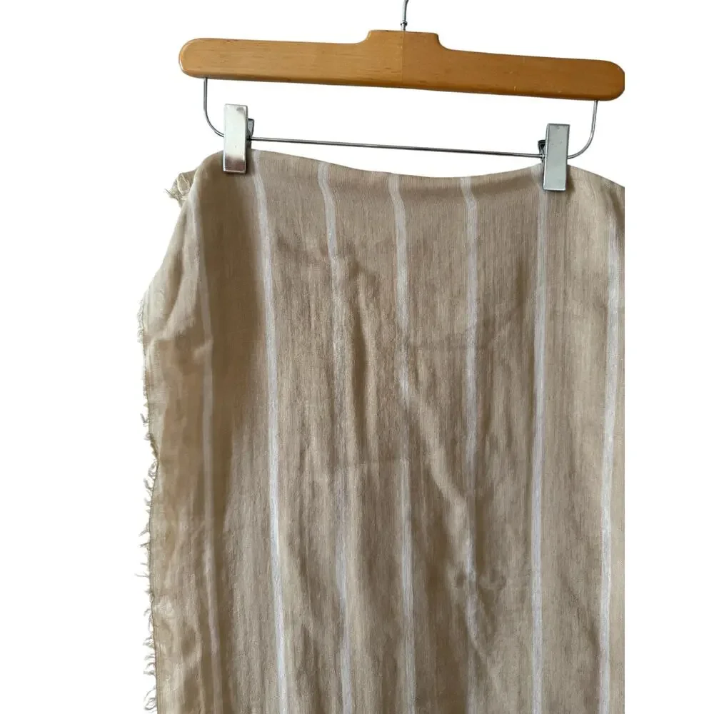 Vince Cotton Gauze Awning Stripe Travel Scarf Beige Parchment